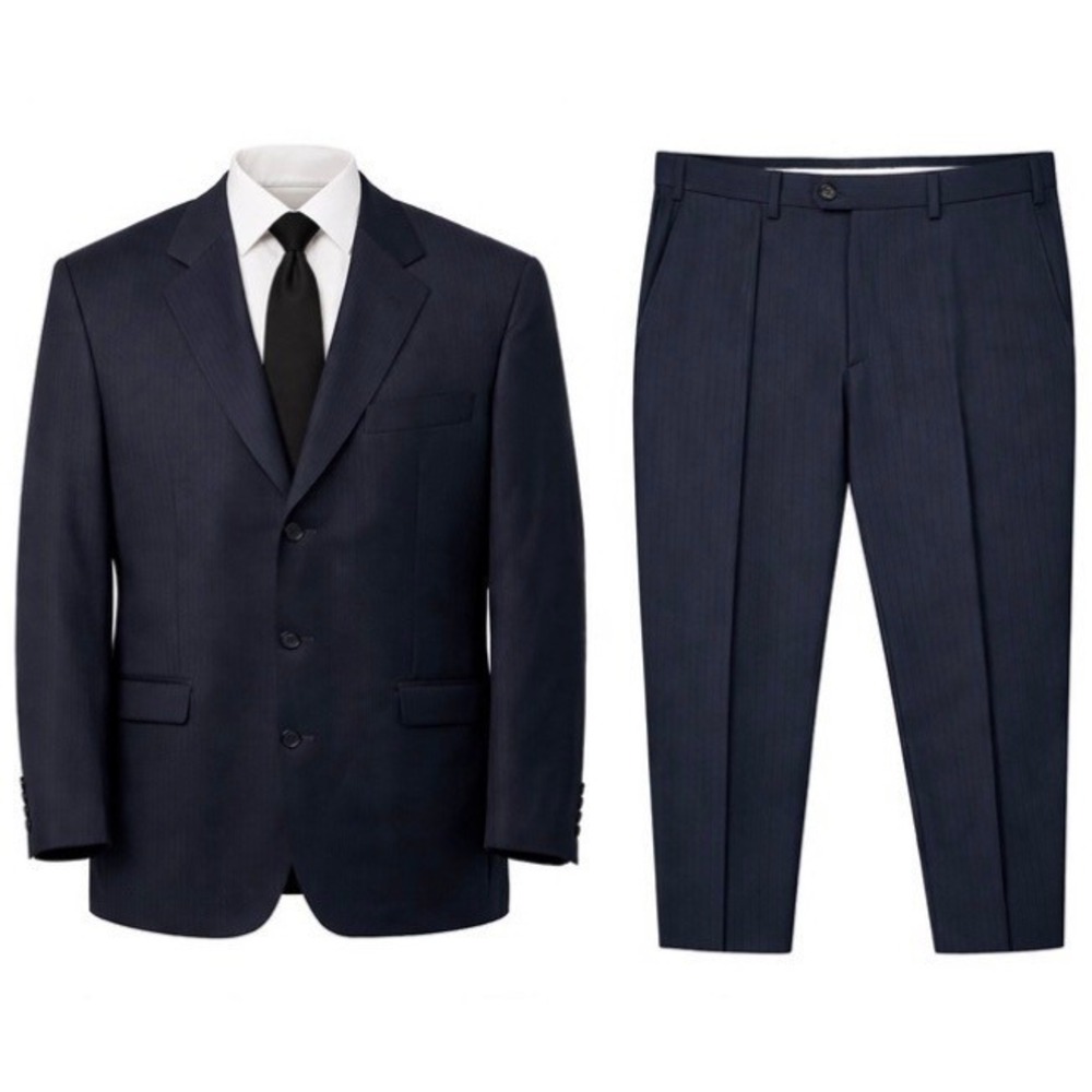 Emilio Yuste Suit Mens 46R 40x28 Super 150s Navy Blue Tonal Stripes 3 Button